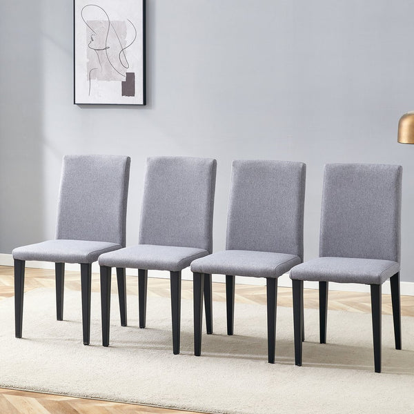 English Elm Four Linen-Cotton Dining Chairs with Sturdy Metal Legs, Breathable Upholstery, Sleek Minimalist Design Black,Light Gray W1151P263121