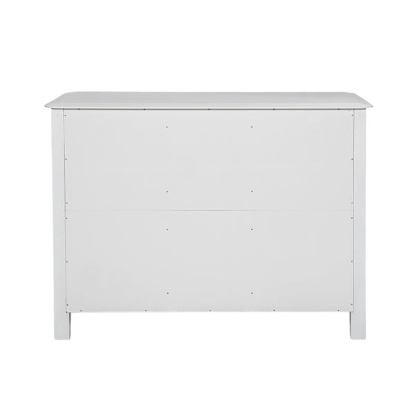 English Elm Cabinet with Three Doors Acacia Wood White Finish Gold Hardware Entryway Dining Storage N780P295774K