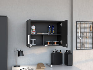 English Elm Storage Cabinet Black Wall Mounted Double Door with 3 Shelves, Engineered Wood, Padlock Keyed Security B200P188810