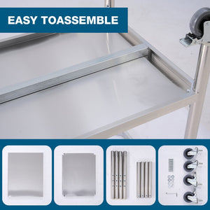 English Elm 30''*24'' Stainless Steel Prep Table with Under Shelf and Casters for Commercial Use W3167P303167