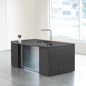 OSP Home Furnishings Napa Bow Front Executive Desk with Modesty Panel for Professional Office Workspaces NAPSGW-TYP201G