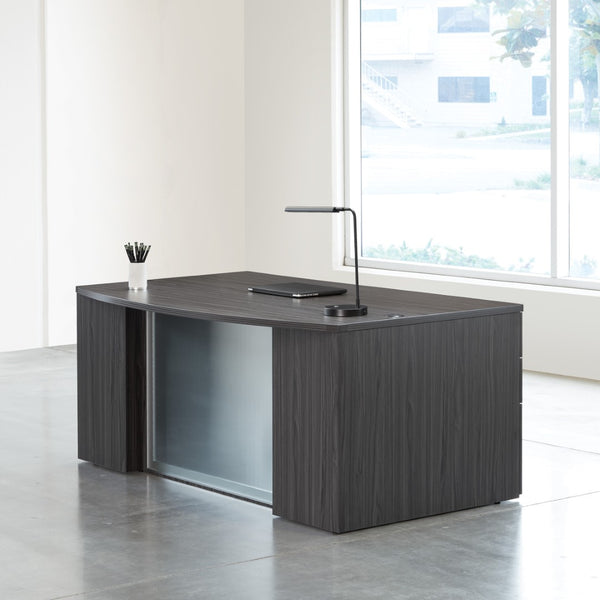 OSP Home Furnishings Napa Bow Front Executive Desk with Modesty Panel for Professional Office Workspaces NAPSGW-TYP201G