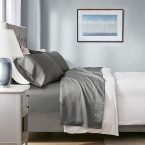 English Elm 4-piece Queen Sateen Cotton Blend Sheet Set for Cool Breathable Sleep Year Round Charcoal B035P437428