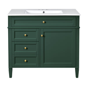 English Elm 36'' Modern Bathroom Vanity With Mirror Cabinet, Soft-Close Doors & Spacious Drawers For Storage SW000134AAF-1