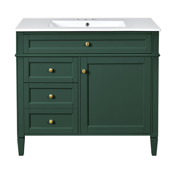 English Elm 36'' Modern Bathroom Vanity With Mirror Cabinet, Soft-Close Doors & Spacious Drawers For Storage SW000134AAF-1