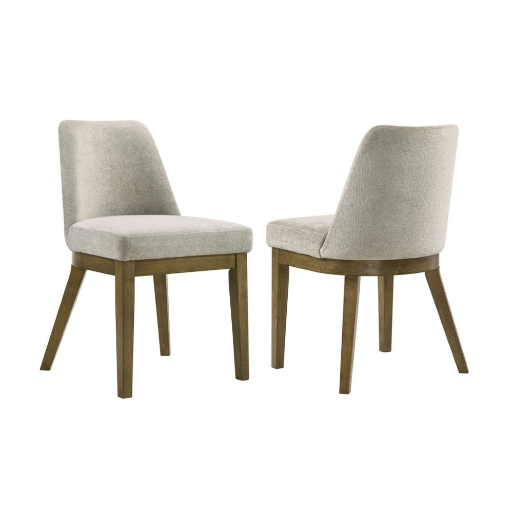English Elm Set of 2 Tan Upholstered Dining Chairs with Rubberwood Tapered Legs Mid-century Style B016P445356