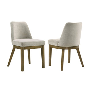 English Elm Set of 2 Tan Upholstered Dining Chairs with Rubberwood Tapered Legs Mid-century Style B016P445356