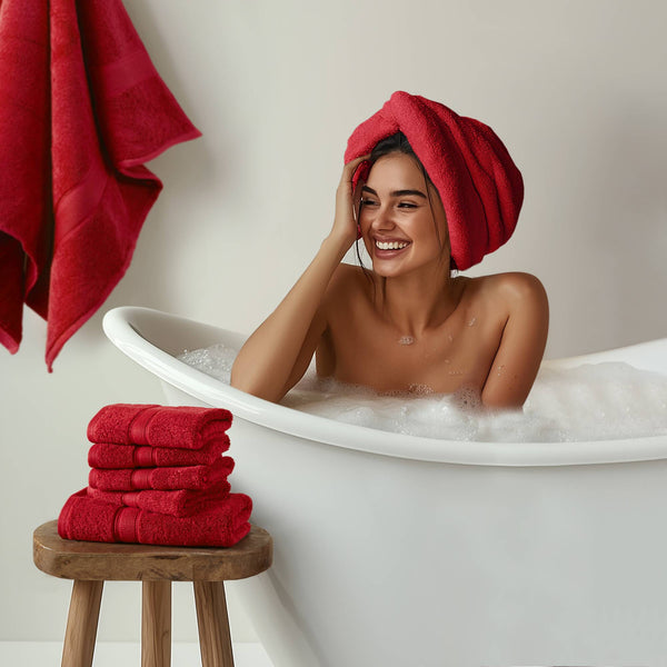 JLA Home Madison Park Signature - Quick 100% Cotton 6pc Towel Set — Plush Zero-Twist Terry, 400 GSM Quick-Dry, Absorbent & Durable Bright Red MPS73-550