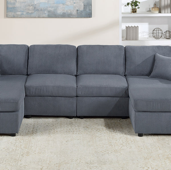 English Elm Stunning Corduroy 2pc Sectional Sofa with Dual Chaises, Square Arms, Plush Pillows, Modern Luxe Dark Gray 69 L x 35 W x 18 H B011S01237