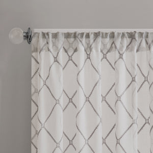 JLA Home Madison Park - Diamond Sheer Window Curtain Panel with Embroidered Diamond Texture for Soft Light Diffusion and Layering White/Grey MP40-2010