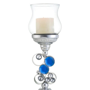English Elm 18" Polyresin Jewel Encrusted Candleholder Bejeweled Formal Mantle Centerpiece Decor Silver B072116545