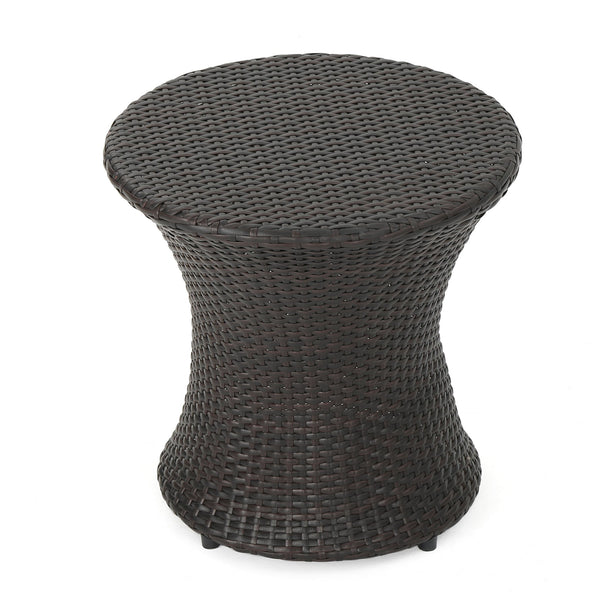 English Elm Christopher Knight Home® - KONO PE Rattan Hourglass Side Table 20" Compact No-Assembly Indoor Outdoor Accent Table Brown Multi 53144.00MBRN