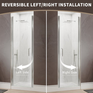 English Elm 30--32 in Frameless Pivot Shower Door Clear Tempered Glass Chrome Hardware Reversible W63777026