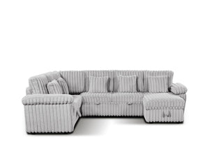 English Elm 110-inch U-shaped Corduroy Sectional with Sleeper Storage and Built-in Charging Table W2564S00053