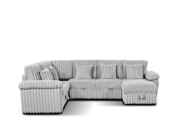 English Elm 110-inch U-shaped Corduroy Sectional with Sleeper Storage and Built-in Charging Table W2564S00053