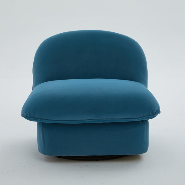 English Elm Swivel Accent Chair Plush Velvet Pumpkin Barrel Silhouette with 360 Degree Metal Base Smoke Blue W3244P392751