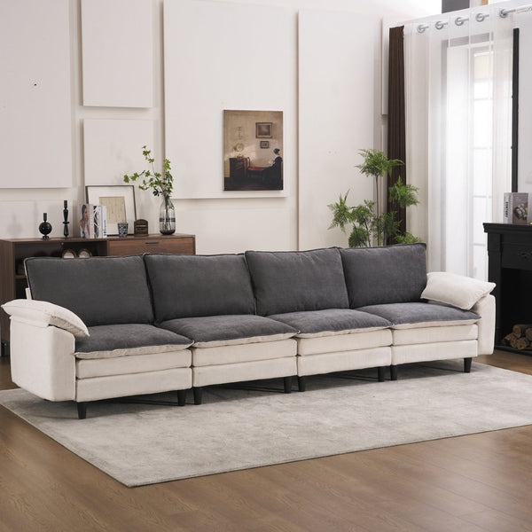English Elm 129.92" Chenille Cloud Sectional Modular L Shaped Sofa with Ottoman Deep Lounge Seating W5029S00003