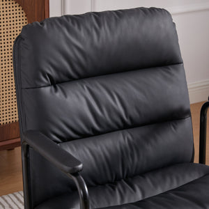 English Elm Office Ergonomic Mid-Back Chair with Double Sponge Cushions, Reclining 40° Base, Padded Arms and Wheels Black W1143P373974