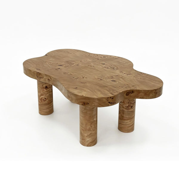 English Elm 40-inch Cloud Shaped Coffee Table Sculptural Mdf Top with Tapered Legs for Living Rooms Natural Wood W3935S00005
