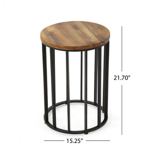 English Elm Christopher Knight Home® - Outdoor Acacia Wood Side Table with Round Solid Top and Black Iron Frame, Handcrafted, 15" 60747.00