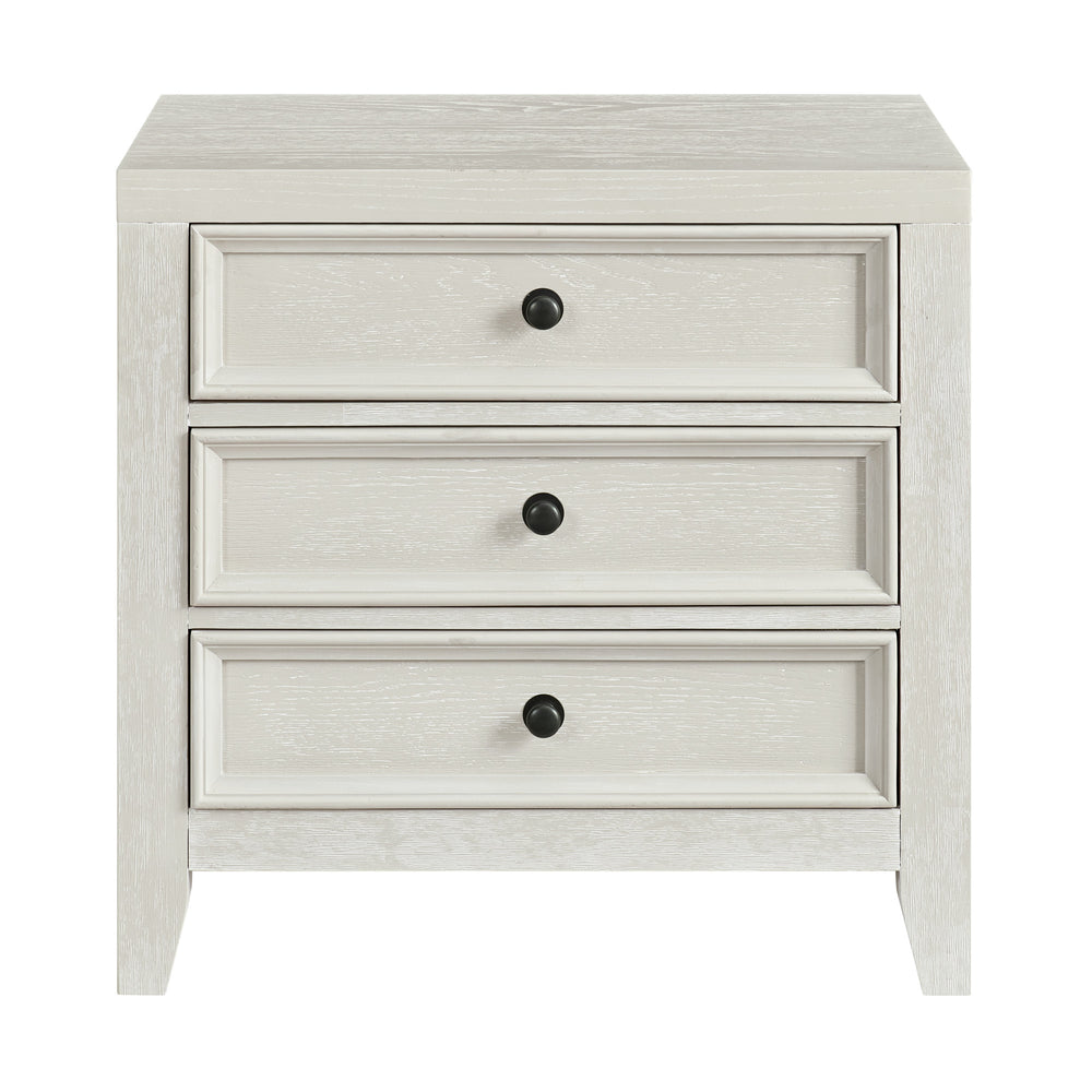 English Elm Wallace & Bay - White 3-Drawer Nightstand with Framed Drawer Fronts & Metal Knobs, Rich Finish, Compact Storage B2709P406272