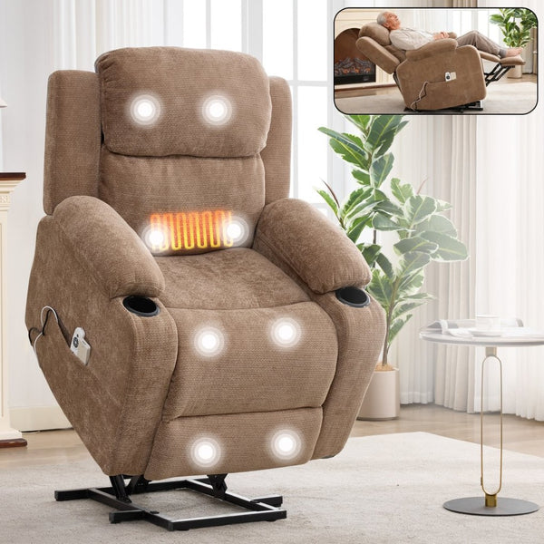 English Elm Infinite Power Lift Recliner with Massage Heat Usb Port and Cup Holders for Seniors W5029P388739