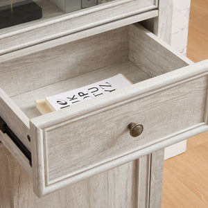 English Elm Tall Glass Storage Cabinet with Classic Farmhouse Design, Ample Shelves, Drawer & Smooth Finish White W2275P206604