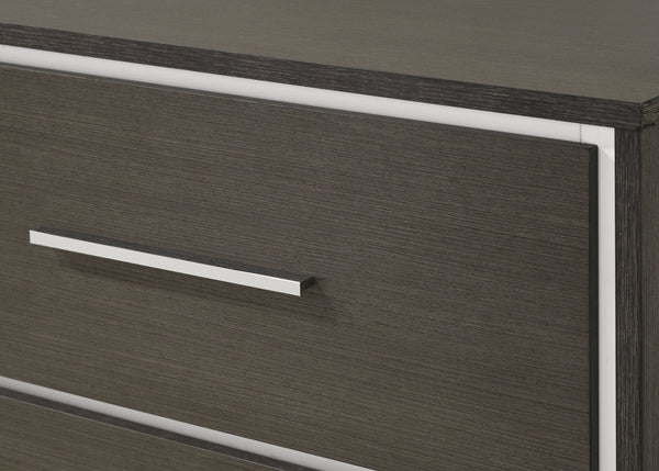 English Elm 1pc Contemporary Nightstand Gray Rustic Finish with 2 Soft-Close Drawers & Chrome Accents, 23.4" L x 24.6" H B011P236784