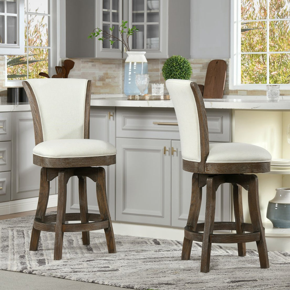 English Elm Jennifer Taylor Home - Henry 27" Armless Swivel Counter Height Bar Stool Heathered Linen Upholstered High Back Support White B2719P238375