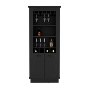 English Elm Lafayette Elegant Bar Cabinet with 4-Bottle Wine Rack, 10-Glass Holder and Spacious Dual-Door Storage Black 34 L x 27 W x 5 H B070S00327
