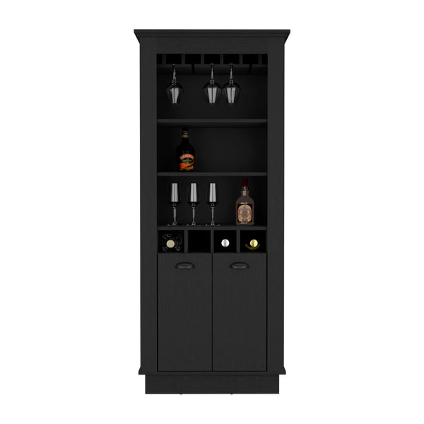 English Elm Lafayette Elegant Bar Cabinet with 4-Bottle Wine Rack, 10-Glass Holder and Spacious Dual-Door Storage Black 34 L x 27 W x 5 H B070S00327