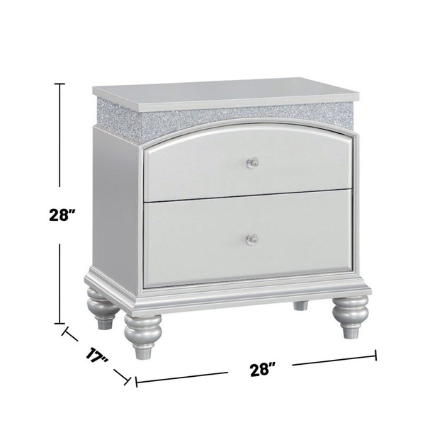 English Elm 2 Drawer Platinum Nightstand with Crystal Knobs Dovetail Wood Construction Bedroom B016P256133