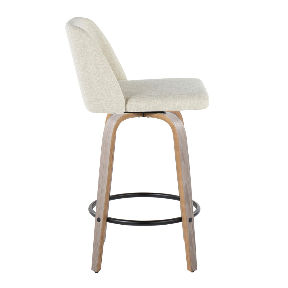 English Elm Toriano 26" Contemporary Fixed-Height Counter Stool Set of 2 with Swivel, Padded Fabric Seat & Footrest Cream B202S00398