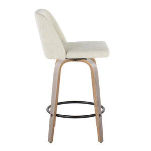 English Elm Toriano 26" Contemporary Fixed-Height Counter Stool Set of 2 with Swivel, Padded Fabric Seat & Footrest Cream B202S00398