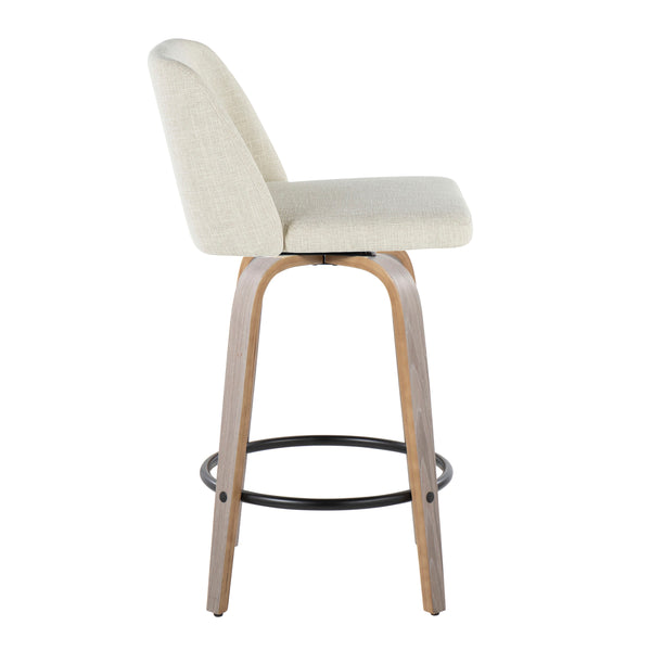 English Elm Toriano 26" Contemporary Fixed-Height Counter Stool Set of 2 with Swivel, Padded Fabric Seat & Footrest Cream B202S00398