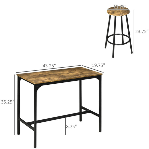 English Elm Table and Barstool Set for Four Industrial Mdf Top Metal Frame Counter Height Dining T3971P428685