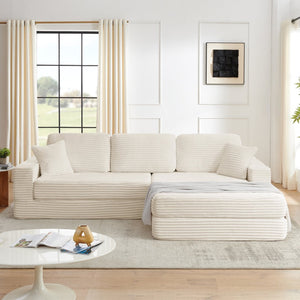 English Elm Right Modular Sectional Sofa Corduroy Upholstered Converts to Queen Bed Space Saving W487S00301