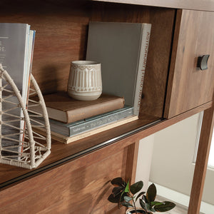 English Elm Hutch, Stylish Brown-Finish Office Storage Solution With Multiple Compartments For Organized Workspaces B356P367795