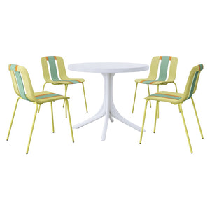 English Elm Summer 5 Piece Round Polypropylene Dining Set Uv Resistant Striped Indoor Outdoor Patio Grain Yellow,Haze Green,Tropical Orange,White W3450S00030