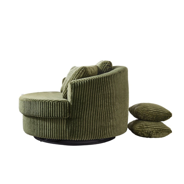 English Elm 360° Swivel Round Corduroy Lounge Chair Oversized Sculptural Seat for Living Room Green W3705S00038