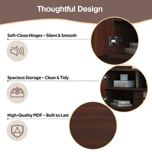English Elm 70-inch Media Console with Sliding Groove Doors Solid Pine Legs and Cable Management N710P427898P