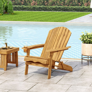 English Elm Christopher Knight Home® - BELLWOOD Teak Adirondack Chair with Folding Design, Cup Holders & Rustic Outdoor Comfort N776P344079T