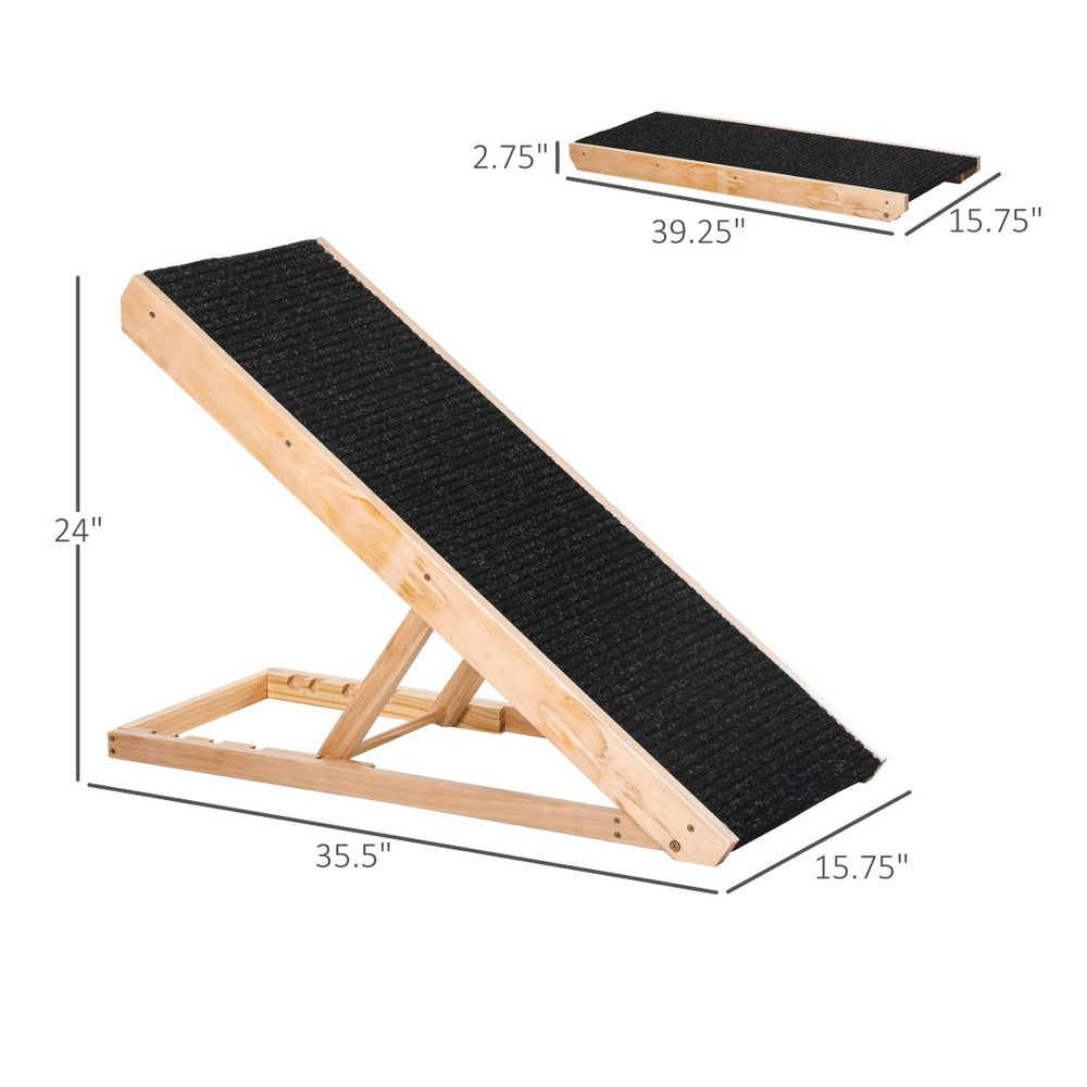 English Elm Pet Ramp Solid Pine Adjustable Folding Dog with Anti-slip Surface for Beds T3971P434416