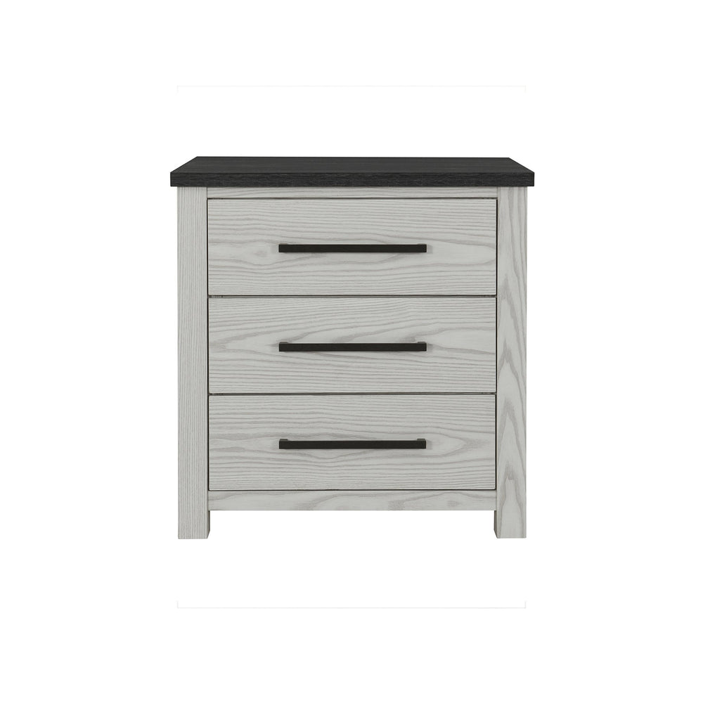 English Elm Avery Solid Wood Beige Nightstand with Dark Top, 3 Spacious Drawers, Block Feet, Sturdy Construction B201P390586