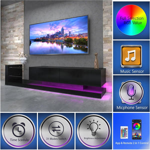 English Elm [new New Update Led Tv Stand with Power Outlet Fits 75 Inch Screens Modern Console Black W1701P413008