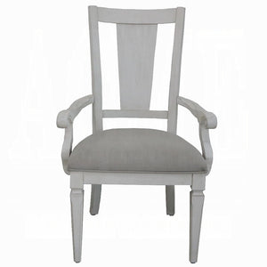 English Elm Light Grey Upholstered Arm Chairs Set Of 2 - Weathered White Frame, Coastal-Inspired Comfort & Style B062P209267