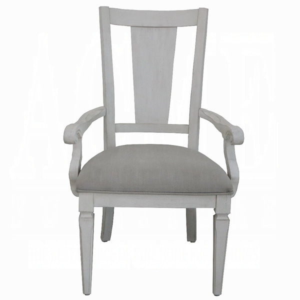 English Elm Light Grey Upholstered Arm Chairs Set Of 2 - Weathered White Frame, Coastal-Inspired Comfort & Style B062P209267