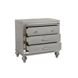 English Elm Dovii Silver 3-Drawer Nightstand With Mirror Accent