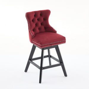 English Elm Swivel Velvet Barstools with Tufted Back Support, 360° Rotation, Foam & Spring Cushion, Sturdy Wooden Frame WINE RED W1143P369088