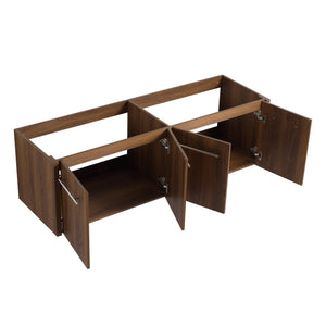 English Elm 60 Inch Wall-Mounted Bathroom Vanity With Double Black Resin Sink For Modern Elegance & Functionality W999S00251